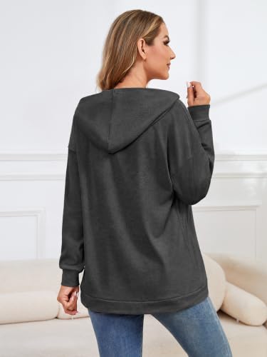 Ecavus Womens Nursing Sweatshirts for Breastfeeding Hidden Zipper Hoodie - color: Dark Gray, size: Medium