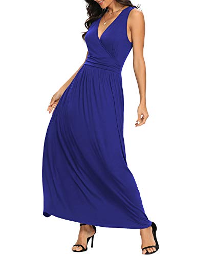 LILBETTER Women Sleeveless Deep V Neck Loose Plain Long Maxi Casual Dress - color: 01 Royal Blue, size: Small