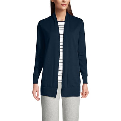 Lands' End Women's Long Sleeve Open Long Cardigan Sweater - color: Radiant Navy, size: Medium Petite