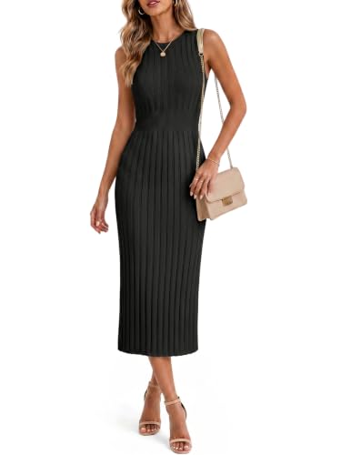 Danedvi Womens Ribbed Knit Midi Dress Sleeveless Bodycon Sweater Dresses ﻿ - color: Black, size: Medium