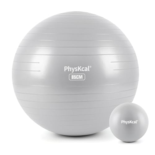 PhysKcal Yoga Ball for Exercise, Pilates Set, 4 Sizes Fitness Ball for Workout, Birthing, Pregnancy, Physical Therapy- Pump Included - color: Glacier Gray, size: XL (30-33''/78-85cm)
