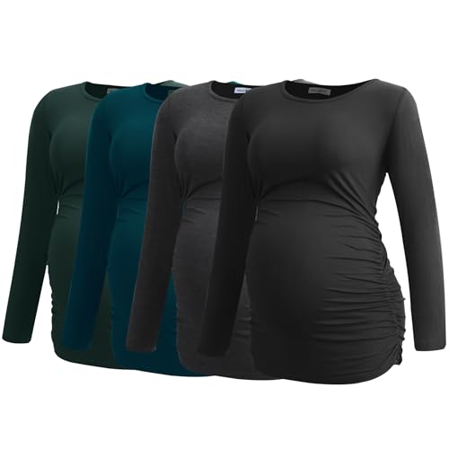 Smallshow Women's 4 Pack Maternity Shirts Long Sleeve - color: Black-deep Green-deep Grey-teal(4 Pack), size: Small