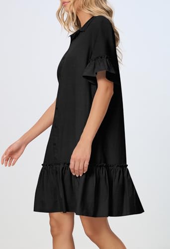 MEROKEETY Women's Summer Casual Tshirt Dress Button Down Shift Mini Dresses - color: Black, size: Small