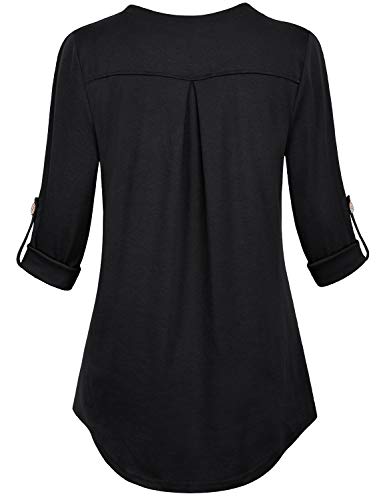 Joymom Maternity Rolled Long Sleeve Nursing Tops Tunic Blouses Breastfeeding - color: 4-1 Black, size: Small