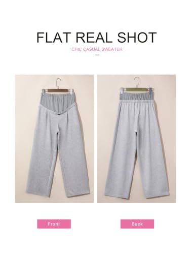 BLENCOT Maternity Pants Over Belly Stretchy Wide Leg Work Trousers - color: Light Grey, size: X-Large