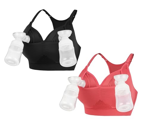iloveSIA Nursing Bras for Mom Breastfeeding, Seamless Supportive Sleep Bra for Maternity Postpartum S-2XL 3Pack - color: Black+light Red, size: XX-Large