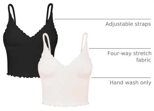 Sunzel 2 Pack Women's V Neck Ribbed Camisole Tank Tops with Ruffle Trim - color: Black&beige, size: X-Small-Small