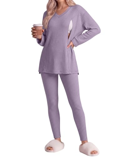 Neer 2 Pcs Maternity Nursing Pajamas Set Oversize - color: Taro Purple, size: Small