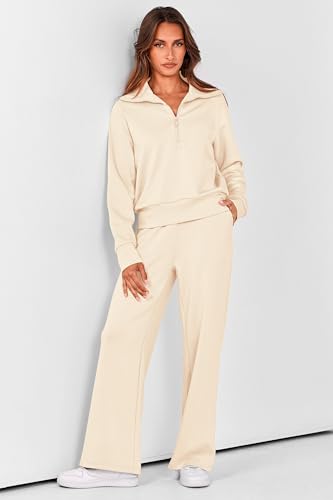 PRETTYGARDEN Women's 2 Piece Matching Lounge Set Sweatsuits - color: Beige, size: Small