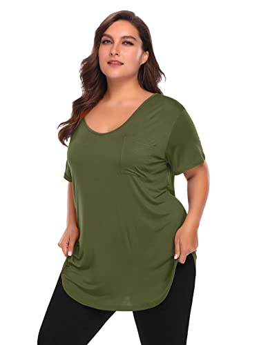 BELAROI Women Plus Size Tops V-Neck Tunics Shirts - color: Army Green, size: 3X