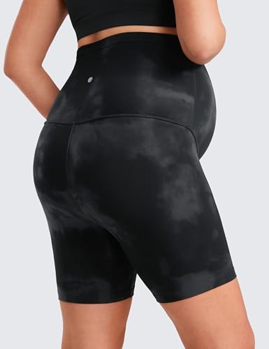 CRZ YOGA Maternity Biker Shorts 6" - color: Black Tie Dye, size: X-Small