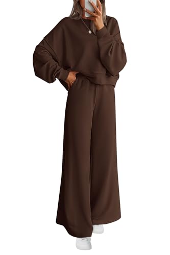 PRETTYGARDEN Women 2 Piece Outfits Fall Sweatsuit Lounge Set - color: Dark Brown, size: XX-Large