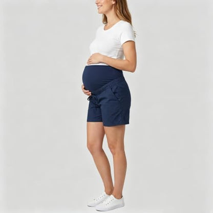 Cichic Women's Over-Belly Maternity Shorts Elastic Waist with Adjustable Button Tightener Maternity Casual Summer Shorts - size: X-Large
