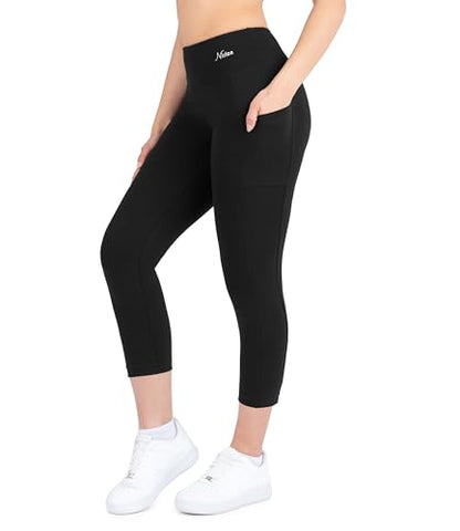 Nirlon Cotton Capri Leggings with Pockets 3/4- CottoNIR - color: Black, size: 12