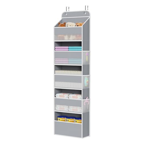 Univivi Fabric Over Door Hanging Organizer for Baby Nursery, Grey, 5-Shelf - color: Grey, size: 5 LAYER