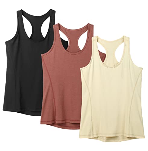 icyzone 3 Pack Women's Racerback Workout Tank Tops - color: Black/Cream White/Brick, size: Small