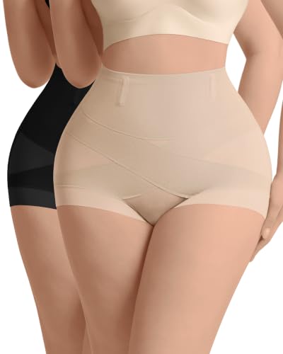Shapewear Underwear High Waisted Tummy Control Panties for Women - color: Black+beige-2pack, size: X-Large