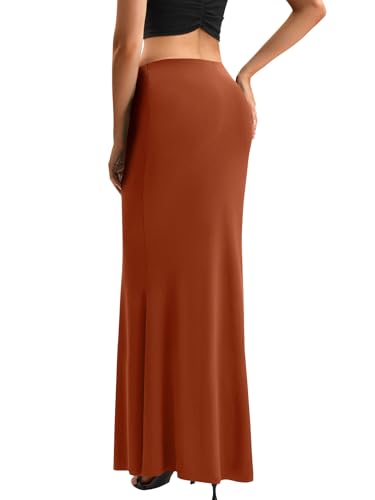 KIFOVEN Women's High Waist Elastic Maxi Skirt - color: Caramel, size: Medium
