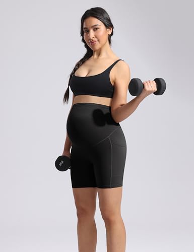 POSHDIVAH Creamluxe Maternity Biker Shorts with Pockets 6"/8" - color: Black, size: Large