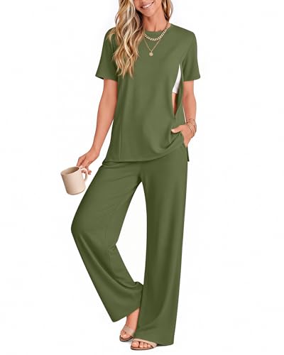 2Pc Postpartum Nursing Pajamas Set - color: Army Green, size: Medium
