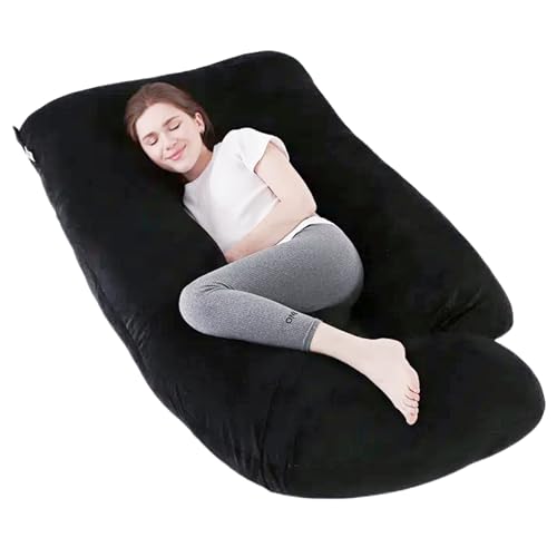 ALLOPERA Pregnancy Pillow, Full Body Maternity Pillow 57 inch, with Removable Washable Cover - Sleep Support for Legs, Back, Neck, Shoulder, HIPS, Belly for Pregnent Women, Velvet (Coal-Black) - color: Coal-black