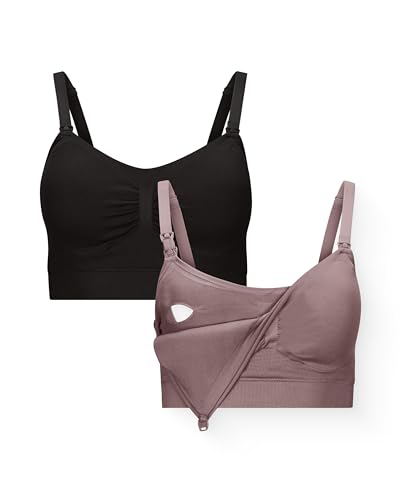 Kindred Bravely Essentials Hands Free Pumping Bra Maternity Nursing, 2 Pack - color: Black & Twilight, size: Large