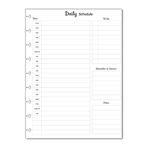 Hourly/Daily Planner Inserts for 9-Disc Planners, Classic Planner Hourly Planner, Pre-punched Planner Inserts, Pre-punched Daily Planner (PLANNER and TABS NOT INCLUDED)