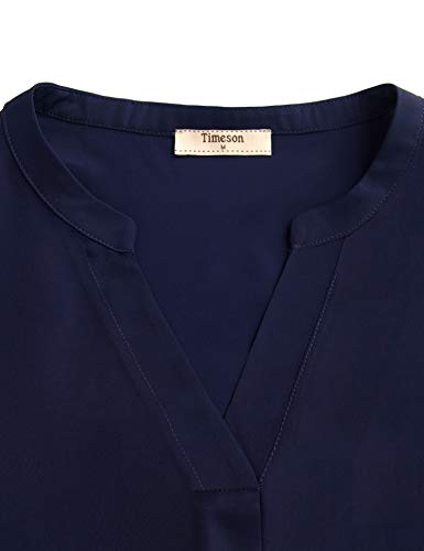 Timeson Women's Casual Chiffon V Neck 3/4 Sleeve Blouse Tops - color: Blue, size: Medium