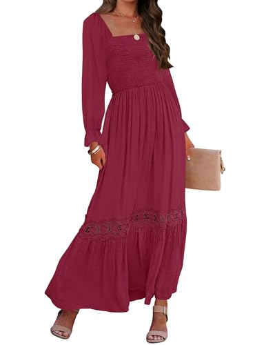 ZESICA Women's 2026 Boho Long Sleeve Fall Maxi Dress - color: Plum, size: Small