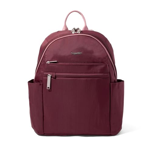 Baggallini Securtex® Anti-theft Vacation Travel Backpack 10x13 Daypack w/Locking Zippers & RFID Wallet Slash-Resistant - color: Jam/Dusty Mauve