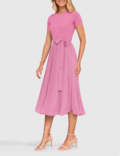 ZESICA Women's 2026 Summer Short Sleeve Knit Midi Dresses - color: Pink, size: Medium