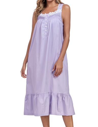 Viakeo 100% Cotton Nightgown for Women - color: Purple, size: Medium