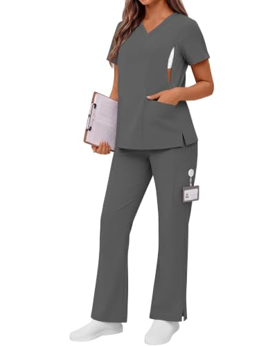 Women's Maternity Scrub Top Pant Set - color: Gray, size: Large