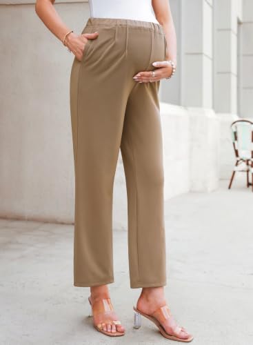 BLENCOT Maternity Work Pants Over Belly Adjustable Pregnancy Comfy Office - color: Dark Khaki, size: X-Large