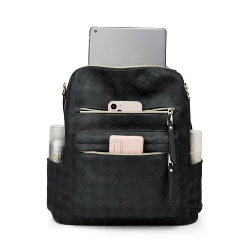 Makes Backpack Purse for Women PU Leather Casual Backpack Daily Travel Bag - color: Black Geometric