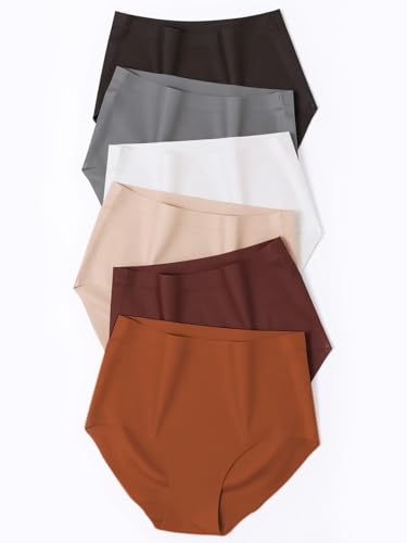 AIVEITE Seamless High Waisted Panties No Show Brief Underwear Women 6 Pack - color: Beige, size: Small