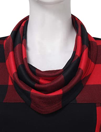 Furnex Women's Long Sleeve Cowl Neck Tunic Top Casual Pullover Sweatshirt - color: Black Red, size: Medium
