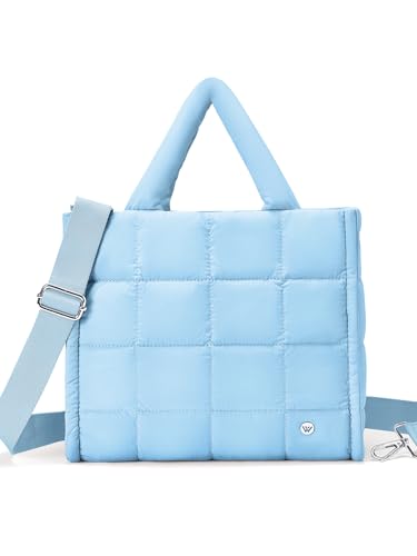 WESTBRONCO Small Puffer Tote Bag for Women Quilted Crossbody Bags - color: Medium-blue