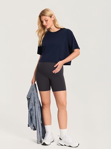 MOMANDA Cotton Modal Cropped Maternity Tops - color: Deep Ocean Blue, size: XX-Large