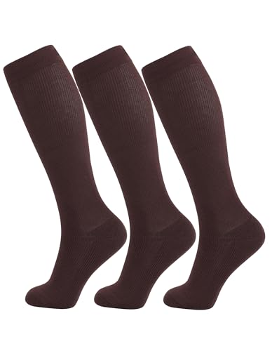 +MD 3 Pairs Bamboo Viscose Compression Socks for Women Men 15-20mmHg Knee High Support Stockings for Pregnancy Nurse Travel - color: Brown, size: X-Large