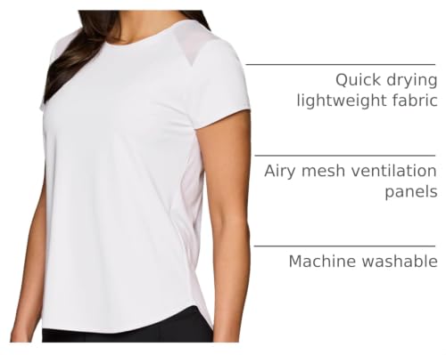 RBX Active Women's Workout Top with Mesh Panels, Breathable Quick Drying Gym Running T-Shirt, with Plus Sizes - color: White, size: 1X