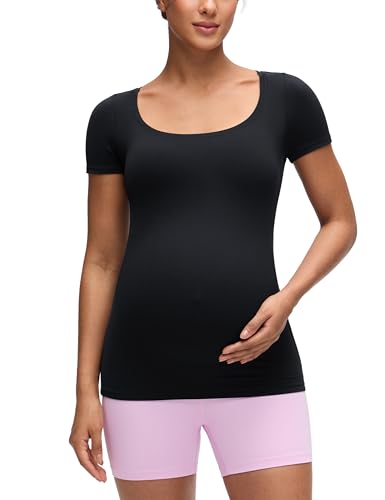 CRZ YOGA Maternity U Neck T-Shirt - color: Black, size: Small