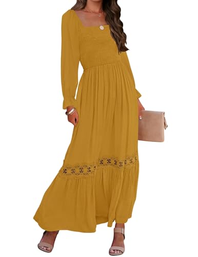 ZESICA Women's 2026 Boho Long Sleeve Fall Maxi Dress - color: Ginger, size: Large