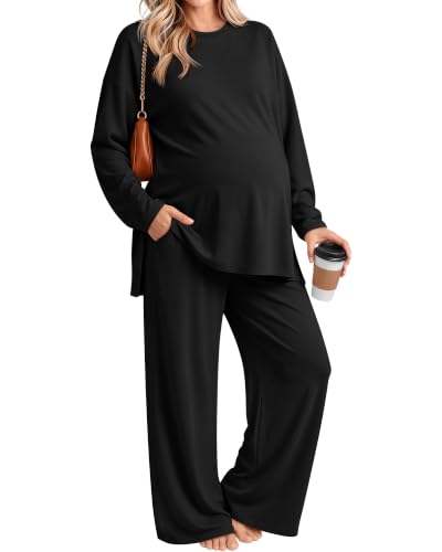 Riyiper Womens Oversized Maternity Pajama 2 Piece Set - color: Black, size: Large