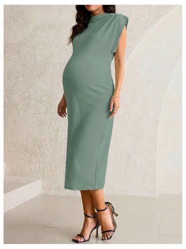 OYOANGLE Women's Maternity Cap Sleeve Pregnancy Bodycon Midi Dresses - color: Green, size: XX-Large