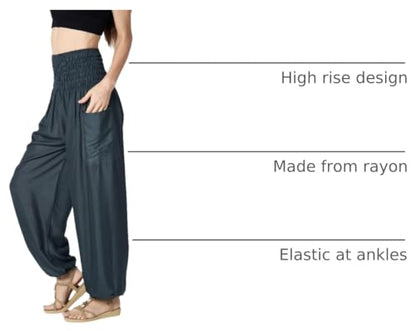 Tranquil Threads High-Waisted Boho Harem Yoga Pants for Women - color: Grey, size: Small