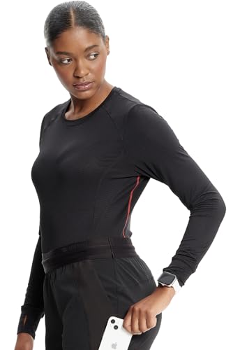Cherokee Infinity Long Sleeve Underscrubs for Women Round Neck Top - color: Black, size: XX-Large Plus