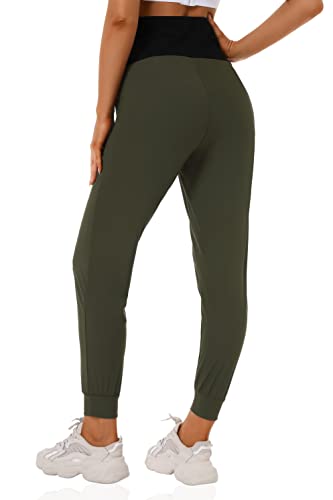 Foucome Women's Maternity Joggers Quick Dry Pregnancy Scrub Pants - color: Green, size: Medium
