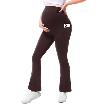 Walifrey Maternity Flared Leggings Yoga Pants - color: Dark Brown, size: Large