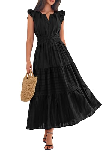BTFBM Womens Summer Casual Ruffle Sleeve Maxi Dress - color: Black, size: Medium